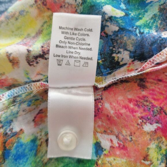 Coldwater Creek Womens Cotton-Silk Shirt Top Colorful 3/4 Sleeve Roll-Tab Size M - Picture 8 of 8